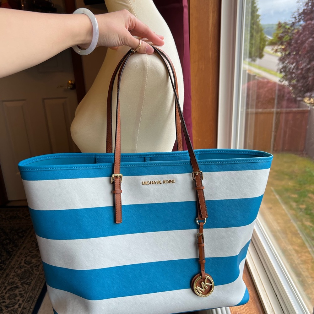 Michael Kors Striped Blue and White Tote